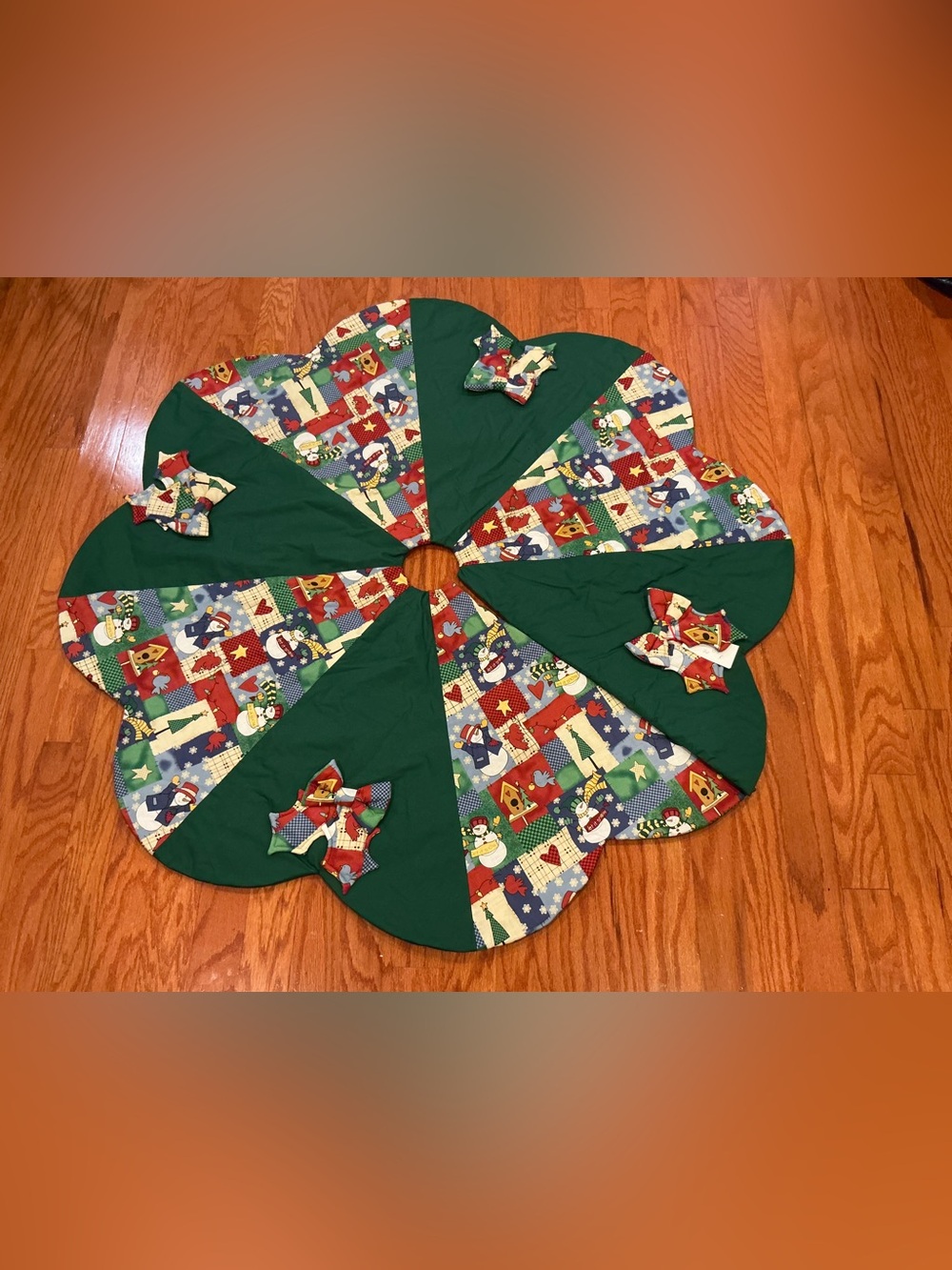 Handmade Green & Multi Holiday Tree Skirt